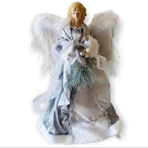 Ashland Christmas Angel Tree Topper Gray Silver White Faux Fur Reddish Blonde 16